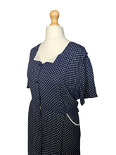 Load image into Gallery viewer, 1940s Navy Blue and White Checked Print Dress
