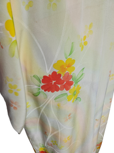 1950s Cream/Yellow/Red/Orange Flower Long Kimono