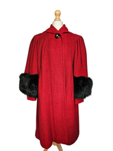 Load image into Gallery viewer, Late 1940s Red Swing Coat With Black Fur Cuffs
