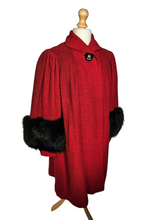 Load image into Gallery viewer, Late 1940s Red Swing Coat With Black Fur Cuffs
