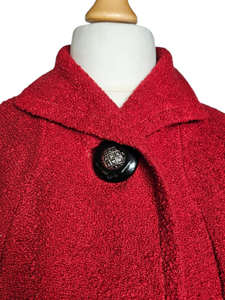 Late 1940s Red Swing Coat With Black Fur Cuffs