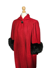 Load image into Gallery viewer, Late 1940s Red Swing Coat With Black Fur Cuffs
