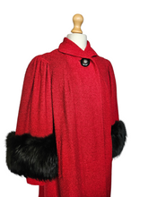 Load image into Gallery viewer, Late 1940s Red Swing Coat With Black Fur Cuffs
