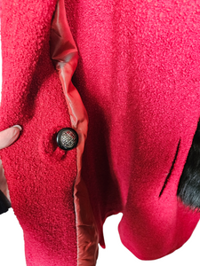 Late 1940s Red Swing Coat With Black Fur Cuffs