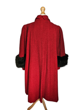 Load image into Gallery viewer, Late 1940s Red Swing Coat With Black Fur Cuffs
