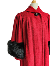 Load image into Gallery viewer, Late 1940s Red Swing Coat With Black Fur Cuffs
