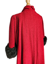 Load image into Gallery viewer, Late 1940s Red Swing Coat With Black Fur Cuffs
