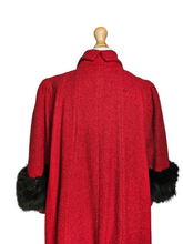 Load image into Gallery viewer, Late 1940s Red Swing Coat With Black Fur Cuffs
