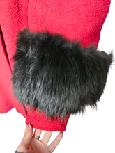 Load image into Gallery viewer, Late 1940s Red Swing Coat With Black Fur Cuffs
