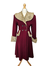 Load image into Gallery viewer, 1940s Raspberry Red and Grey/Beige Fur Trim Princess Coat
