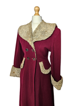 Load image into Gallery viewer, 1940s Raspberry Red and Grey/Beige Fur Trim Princess Coat
