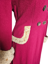 Load image into Gallery viewer, 1940s Raspberry Red and Grey/Beige Fur Trim Princess Coat
