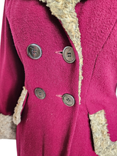 Load image into Gallery viewer, 1940s Raspberry Red and Grey/Beige Fur Trim Princess Coat
