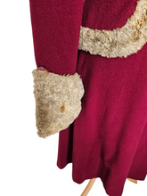 Load image into Gallery viewer, 1940s Raspberry Red and Grey/Beige Fur Trim Princess Coat
