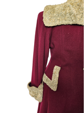 Load image into Gallery viewer, 1940s Raspberry Red and Grey/Beige Fur Trim Princess Coat
