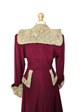 Load image into Gallery viewer, 1940s Raspberry Red and Grey/Beige Fur Trim Princess Coat
