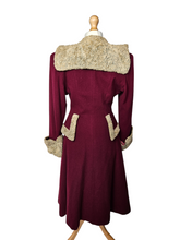 Load image into Gallery viewer, 1940s Raspberry Red and Grey/Beige Fur Trim Princess Coat
