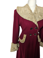 Load image into Gallery viewer, 1940s Raspberry Red and Grey/Beige Fur Trim Princess Coat
