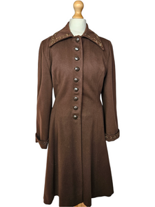 1940s Chocolate Brown Beaded Princess Coat