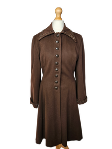 1940s Chocolate Brown Beaded Princess Coat