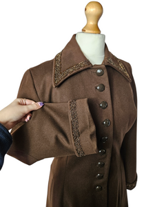 1940s Chocolate Brown Beaded Princess Coat