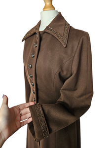 1940s Chocolate Brown Beaded Princess Coat