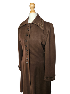 1940s Chocolate Brown Beaded Princess Coat