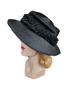 1940s Black Raffia/Straw Tilt Hat