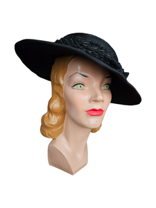 1940s Black Raffia/Straw Tilt Hat