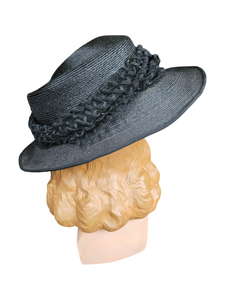 1940s Black Raffia/Straw Tilt Hat