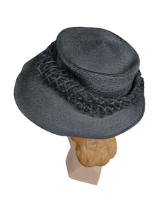 1940s Black Raffia/Straw Tilt Hat