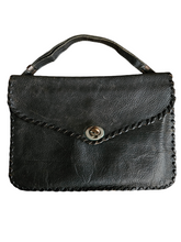 Load image into Gallery viewer, 1940s Black Leather Blanket Stitch Bag
