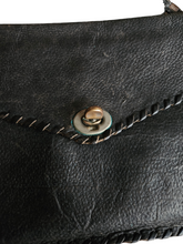 Load image into Gallery viewer, 1940s Black Leather Blanket Stitch Bag
