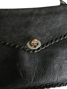 1940s Black Leather Blanket Stitch Bag