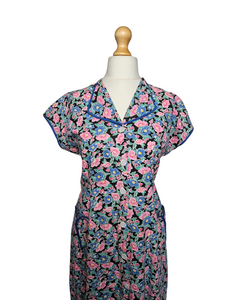 Late 1940s Pink Floral House Dress