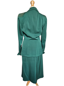 1940s Green Gabardine Suit With Sharp Collar