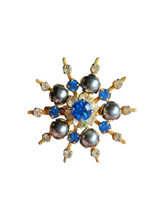 Load image into Gallery viewer, 1930s Blue Glass and Faux Pearl Snowflake Brooch
