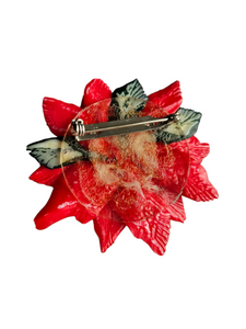 Vintage Shell Christmas Poinsettia Brooch