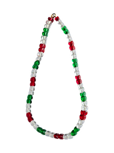 1930s Red, Green And Clear Glass Necklace