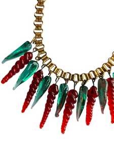 1940s Rare Turquoise and Red Glass Droplet Necklace