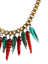 Load image into Gallery viewer, 1940s Rare Turquoise and Red Glass Droplet Necklace
