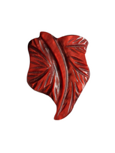 Load image into Gallery viewer, 1940s Red Carved Galalith Leaf Dress Clip
