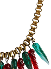 Load image into Gallery viewer, 1940s Rare Turquoise and Red Glass Droplet Necklace
