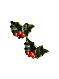 1940s Green Double Holly Christmas Earrings