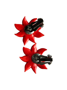 1940s Red Christmas Celluloid Glitter Poinsettia Earrings