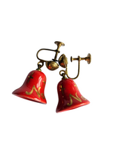 Load image into Gallery viewer, 1950s Red Christmas Noel Bell Earrings
