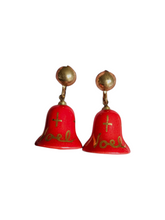 Load image into Gallery viewer, 1950s Red Christmas Noel Bell Earrings
