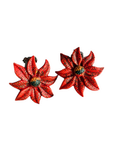 Load image into Gallery viewer, 1940s Red Christmas Celluloid Glitter Poinsettia Earrings
