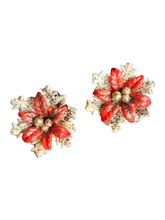 Load image into Gallery viewer, 1940s Glitter Red and White Celluloid Christmas Poinsettia Earrings
