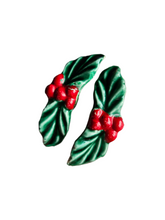 Load image into Gallery viewer, 1940s Green Christmas Holly Ceramic Earrings
